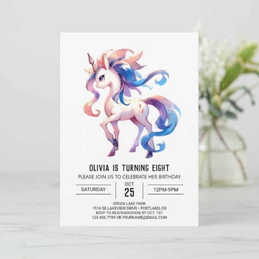 Girly Editable Horse Geburtstag Einladung (Stehend Vorderseite)