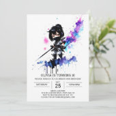 Girly Editable Ninja Girl Birthday Einladung (Stehend Vorderseite)