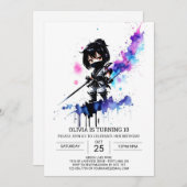 Girly Editable Ninja Girl Birthday Einladung (Vorne/Hinten)
