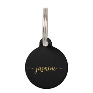 Girly Einfache Schwarz-Gold-Monogramm-Schrift Haustiermarke
