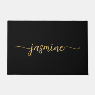 Girly Einfache Schwarze Gold Monogramm Name Schrif Fußmatte