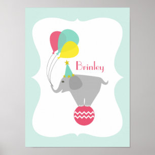 Girly-Elefanten + Ballons Kinderzimmer-Kunstwerk Poster
