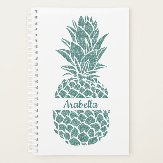 Girly Elegant Aquamariner Glitzer Ananas Name Planer (Vorderseite)