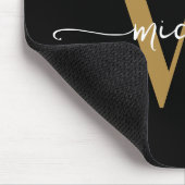 Girly Elegant Black Gold Monogram Name Script Mousepad (Ecke)