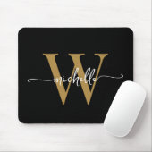 Girly Elegant Black Gold Monogram Name Script Mousepad (Mit Mouse)