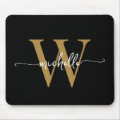 Girly Elegant Black Gold Monogram Name Script Mousepad (Vorne)