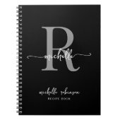 Girly Elegant Black Gray Cookbook Rezept Monogramm Notizblock (Vorderseite)