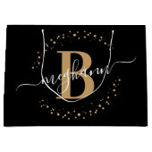 Girly Elegant Black Name Mit Monogramm Script Große Geschenktüte (Vorderseite)