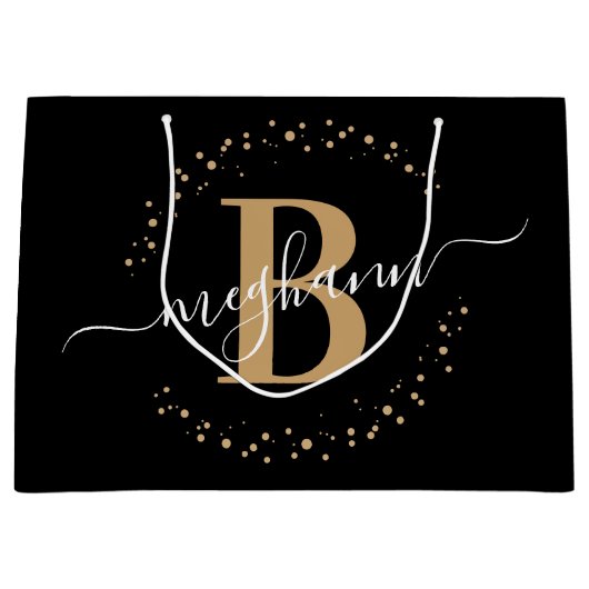 Girly Elegant Black Name Mit Monogramm Script Große Geschenktüte (Vorderseite)
