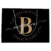 Girly Elegant Black Name Mit Monogramm Script Große Geschenktüte (Rückseite)