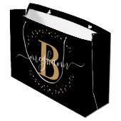 Girly Elegant Black Name Mit Monogramm Script Große Geschenktüte (Rückseite Schrägansicht)