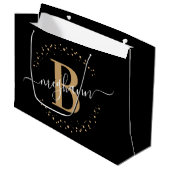 Girly Elegant Black Name Mit Monogramm Script Große Geschenktüte (Vorderseite Schrägansicht)