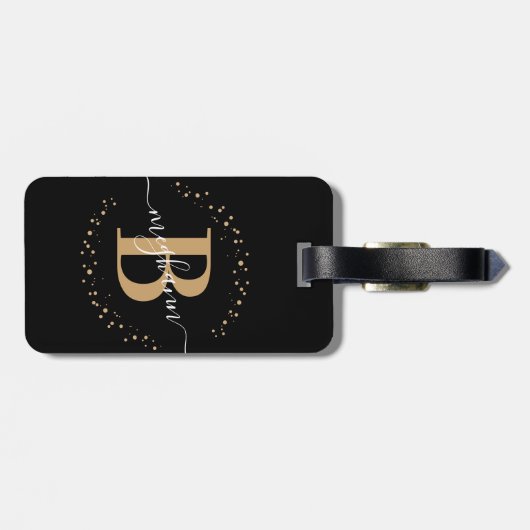 Girly Elegant Black Name Monogram Script Gepäckanhänger (Rückseite horizontal)