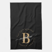 Girly Elegant Black Name Monogram Script Geschirrtuch (Vertikal)