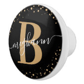 Girly Elegant Black Name Monogram Script Keramikknauf (Rechts)