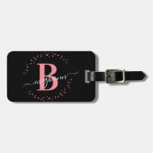 Girly Elegant Black Pink Name Monogram Script Lugg Gepäckanhänger (Vorderseite horizontal)
