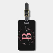 Girly Elegant Black Pink Name Monogram Script Lugg Gepäckanhänger (Vorderseite vertikal)
