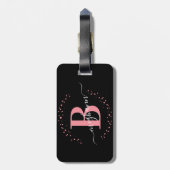 Girly Elegant Black Pink Name Monogram Script Lugg Gepäckanhänger (Rückseite vertikal)
