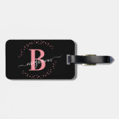 Girly Elegant Black Pink Name Monogram Script Lugg Gepäckanhänger (Rückseite horizontal)