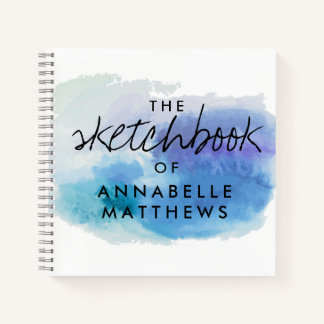 Girly Elegant Blue Watercolor Monogram Sketchbook Notizblock