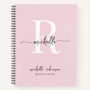 Girly Elegant Blush Pink Chic Script Monogram Name Notizblock