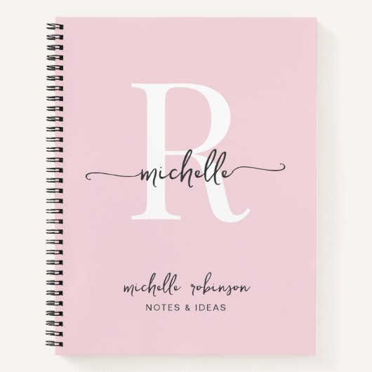 Girly Elegant Blush Pink Chic Script Monogram Name Notizblock (Vorderseite)