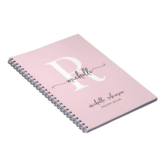 Girly Elegant Blush Pink Kochbuch Rezept Monogramm Notizblock (Rechte Seite)