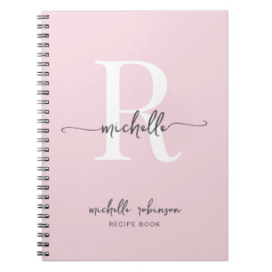 Girly Elegant Blush Pink Kochbuch Rezept Monogramm Notizblock