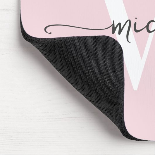 Girly Elegant Blush Pink Monogram Name Script Mousepad (Ecke)