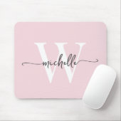 Girly Elegant Blush Pink Monogram Name Script Mousepad (Mit Mouse)