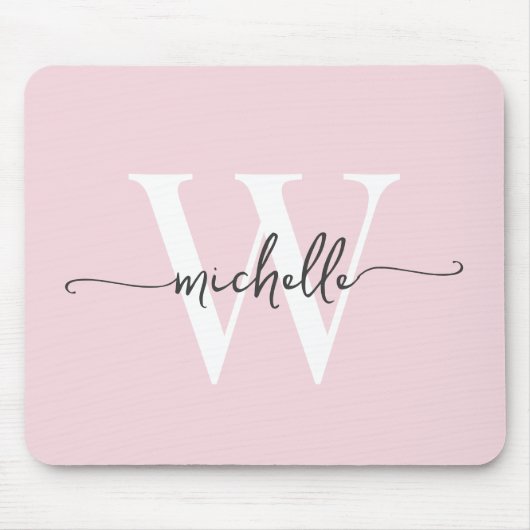 Girly Elegant Blush Pink Monogram Name Script Mousepad (Vorne)