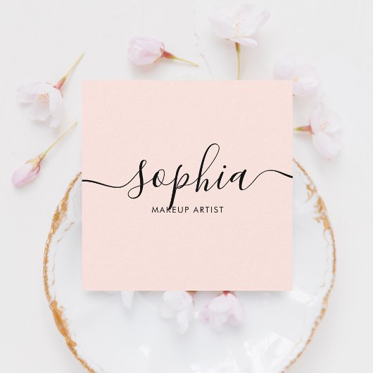Girly Elegant Calligraphy Blush Pink Quadratische Visitenkarte