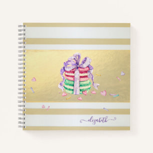Girly Elegant Gold Stripes Macarons Notizblock