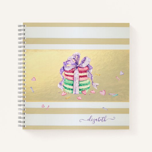 Girly Elegant Gold Stripes Macarons Notizblock (Vorderseite)