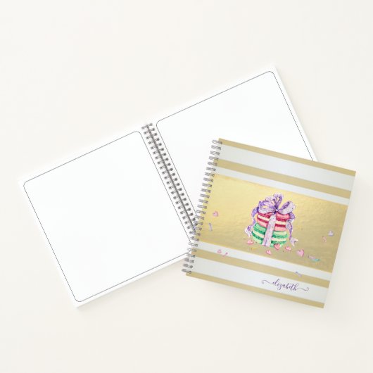 Girly Elegant Gold Stripes Macarons Notizblock (Innenseite)