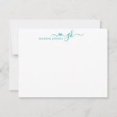 Girly Elegant Heart Script 2 Monogram Aquamarin Gr Mitteilungskarte (Vorderseite)