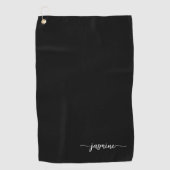 Girly Elegant Minimal Black Monogram Name Script Golfhandtuch (Vorderseite)