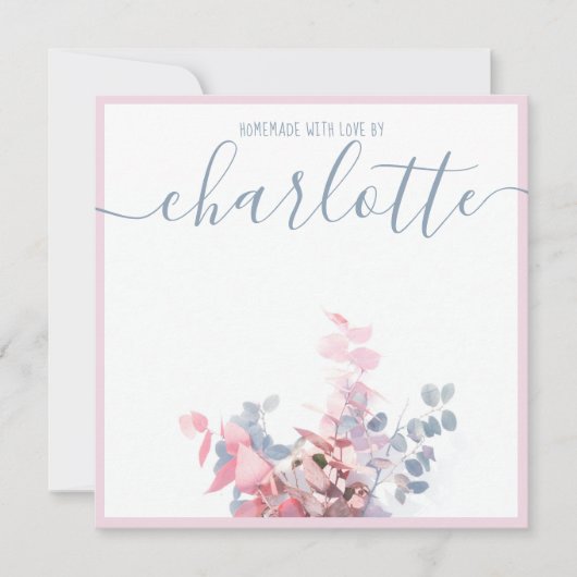 Girly Elegant Minimalistisch Floral Blue Pink Name Mitteilungskarte (Vorderseite)