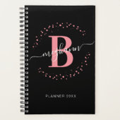 Girly Elegant Pink Black Name Mit Monogramm 2023 Planer (Vorderseite)