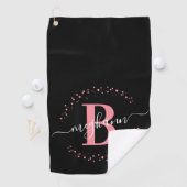 Girly Elegant Pink Black Name Mit Monogramm Skript Golfhandtuch (Insitu)