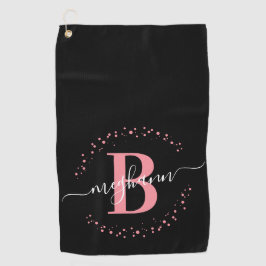Girly Elegant Pink Black Name Mit Monogramm Skript Golfhandtuch