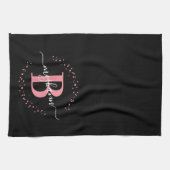 Girly Elegant Pink Black Name Monogram Script Kitc Geschirrtuch (Horizontal)
