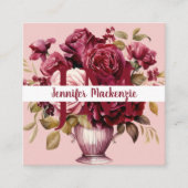 Girly Elegant Pink Burgundy Rote Rosen Quadratische Visitenkarte (Vorderseite)