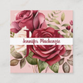 Girly Elegant Pink Burgundy Rote Rosen Quadratische Visitenkarte (Vorderseite)