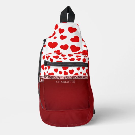 Girly Elegant Red Heart Individuelle Name Crossbody Bag (Vorderseite)