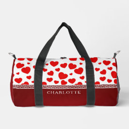 Girly Elegant Red Heart Individuelle Name Duffle Bag