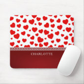 Girly Elegant Red Heart Individuelle Name Mousepad (Mit Mouse)