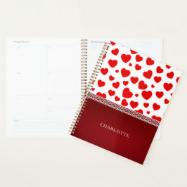Girly Elegant Red Heart Individuelle Name Planer