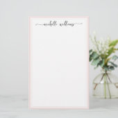 Girly Elegant Signature Script Blush Borderiert Briefpapier (Stehend Vorderseite)