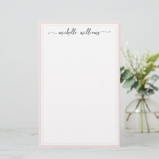 Girly Elegant Signature Script Blush Borderiert Briefpapier (Stehend Vorderseite)